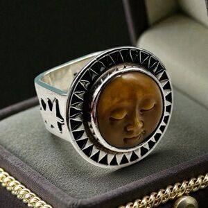 Fabulous Vintage 1995 Iriniri 925 Sterling Silver Moon Face Square Ring 6.5 OOAK